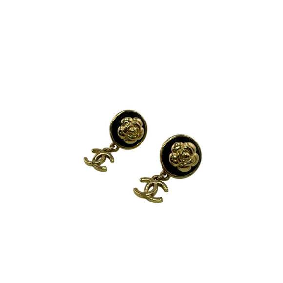 CHANEL Black Logo Earrings